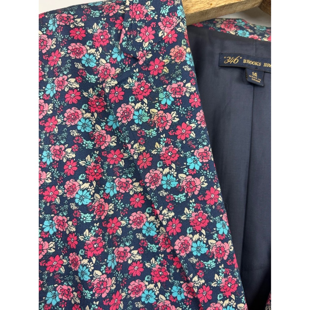 346 Brooks Brothers Womens Blazer Size‎ 14 Jacket Floral Navy Pink Blue Event - Picture 5 of 10
